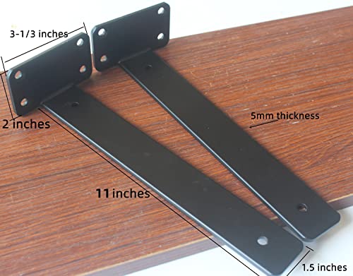 4 Pack - 11 inch Black Hidden L Shelf Bracket (1/5 Inch Thicked) Iron Floating Shelf Brackets Rustic Industrial Metal Brackets for Shelf Support - size: 11 Inch, style: Black 4 Pack