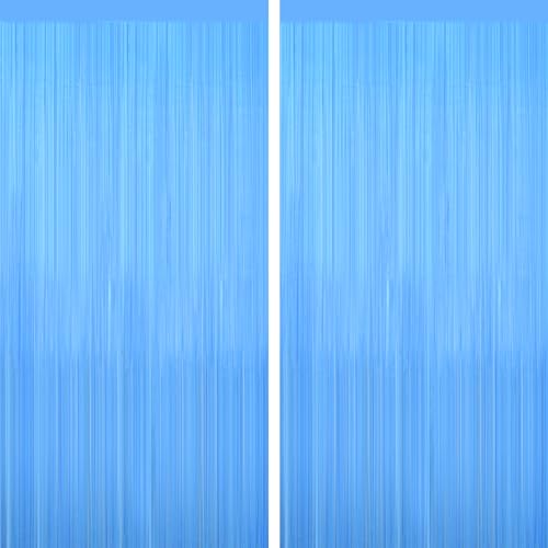 2Pack Macaron Blue Party Streamers, Blue Metallic Tinsel Streamers for Birthday Wedding Party Decors Graduation, Baby Shower, Photo Booth Props for Bachelorette Decors Xmas Halloween Party Backdrop - color: Macaron Dark Blue