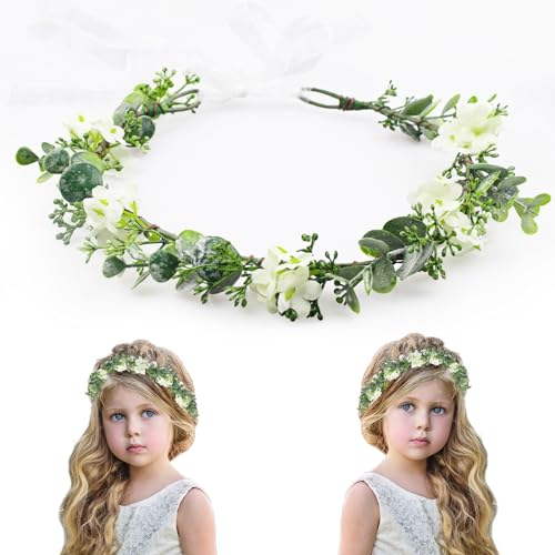 MEMOVAN Bridal Green Leaf Crown Flower Crown Renaissance Fair Adjustable Boho Floral Crowns Eucalyptus Headband Hair Wreath Bohemian Headpiece for Wedding Birthday Vacation Party Festival Photo Prop - color: Whtie