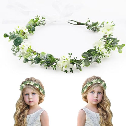 MEMOVAN Bridal Green Leaf Crown Flower Crown Renaissance Fair Adjustable Boho Floral Crowns Eucalyptus Headband Hair Wreath Bohemian Headpiece for Wedding Birthday Vacation Party Festival Photo Prop - color: Whtie
