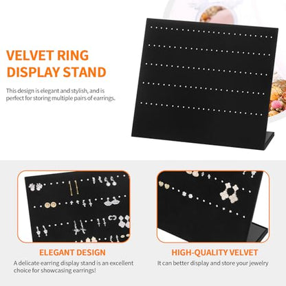 KUKUVR L-Shaped Velvet Jewelry Display Stand, Earring Studs Dangle Holder Case for Retail Shop, Home Vanity, Craft Show and Photography Props (Black 120 Holes)