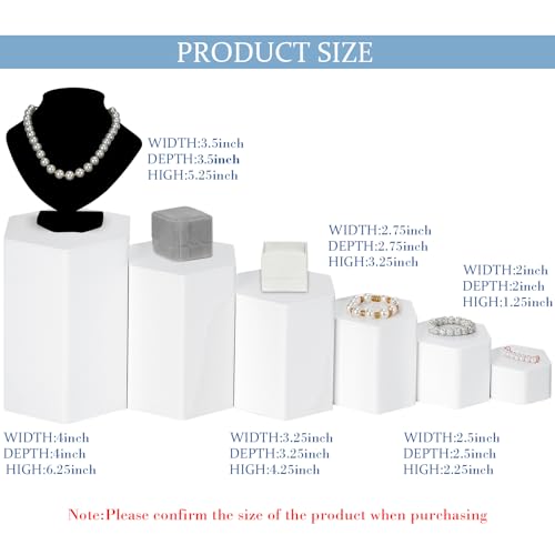 Jetec Hexagonal Jewelry Display Risers Hexagonal Market Display Risers Stands Acrylic Showcase Acrylic Stand for Jewelry Model Figures Decoration, 6 Sizes(White,6 Pieces) - color: White