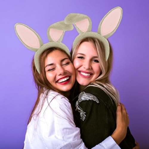 KHC-KHF Easter-Headband Bunny-Headband Halloween-Headband Plush Rabbit Ear Costume Headband Tail Accessories Party Makeup Birthday Favors Kids Adult Headwear - color: Gray Suit
