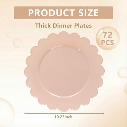 SUT 72-Count Pink Plastic Plates Disposable 10.25 Inch - Scalloped Edge Dinner Plates for Valentine’s Day, Parties, Birthdays, Weddings | Lightweight & Durable Disposable Dinnerware (72 Pack) - color: Pink, size: 10.25 Inch