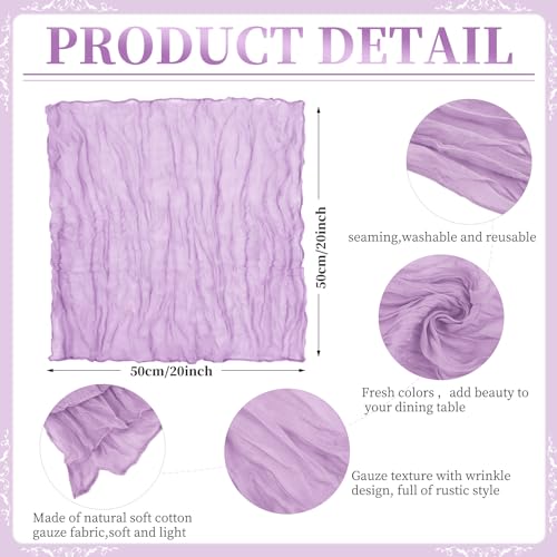 Gauze Cheesecloth Napkins Set of 42, 20 x 20 Inch Rustic Boho Dinner Napkins Wrinkled Rustic Linen Napkins for Wedding,Dinner,Family Everyday Use/Parties(Light Purple) - color: Light Purple, size: 20" x 20" (Set of 42)