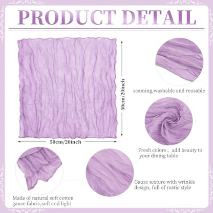 Gauze Cheesecloth Napkins Set of 42, 20 x 20 Inch Rustic Boho Dinner Napkins Wrinkled Rustic Linen Napkins for Wedding,Dinner,Family Everyday Use/Parties(Light Purple) - color: Light Purple, size: 20" x 20" (Set of 42)