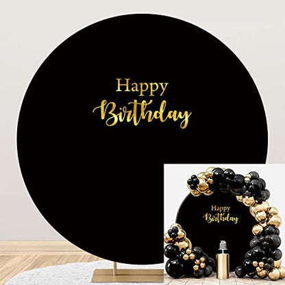 6ft Happy Birthday Round Backdrop Cover Polyester Black Background for Photography Circle Backdrop Cover Baby Shower Birthday Party Decoration Banner Photo Booth Props - size: 6x6ft-diameter