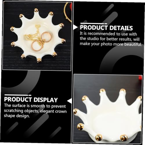 BESPORTBLE Crown Ceramic Jewelry Tray Necklace and Key Holder Decorative Crown-shaped Ceramic Disc Photo Prop Jewelry Organizer for Vanity and Desk