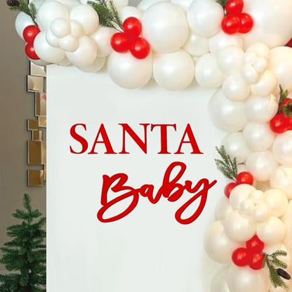 Whaline Felt Santa Baby Sign for Christmas Baby Shower Backdrop Red Xmas Felt Letter Gender Reveal Sign for Boy Girl 1st Birthday Party Arch Decor Wall Photo Prop
