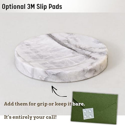 Natural Round Marble Dish Tray— Luxurious Grey Marble, Hand-Honed Matte, Resin-Free Multi-use for Home Decor, Jewelry, Trinket Tray, Soap Dish, Dispenser Base, Key Holder (4.7'', Grey)