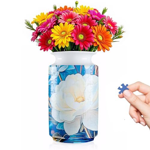 3D Puzzle Vase, 162 Curved Pieces DIY Flower Vase Craft Kit & 3D Puzzles for Adults, Creative Jigsaw Art Project Home Décor Centerpiece, (D-White Blossom Elegance) - color: D-white Blossom Elegance