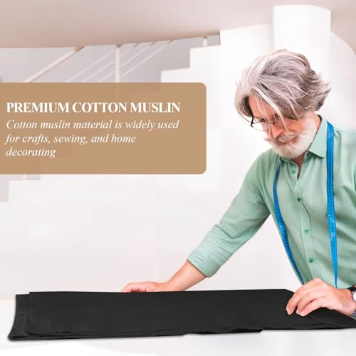 PEASUG 100% Cotton Muslin Fabric, 59 Inch X 2 Yards Muslin Fabric by The Yard, Medium Weight Draping Fabrics Suitable for Sewing Embroidery, Garments, Crafts Material-Black - color: Black, size: 2 Yards