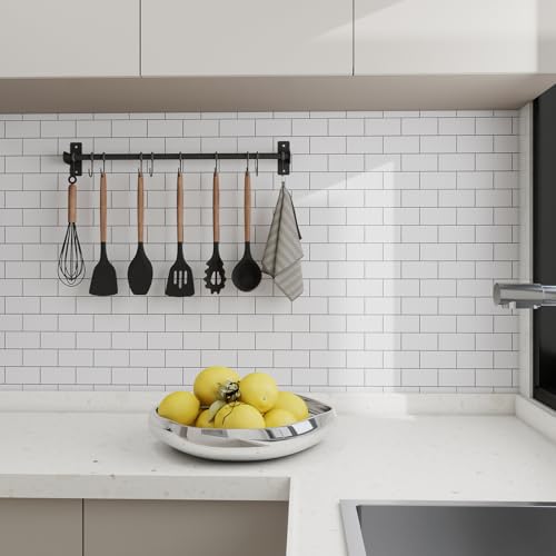 Peel and Stick Backsplash Tile, 20 Sheets White Subway Tile Backsplash for Kitchen and Bathroom, Waterproof Self Adhesive Wall Tile, Heat Resistant, Easy DIY Install, Covers 9.2 Sq.Ft - color: White-black