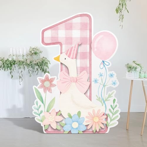 Croblissful One Silly Goose Party Decorations 1st Birthday Backdrop Duck Animal Background Prop for Birthday Baby Shower Party Supplies(Light Pink,One Goose) - color: Light Pink, style: One Goose