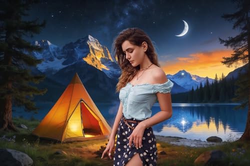 Camping Backdrop 8x6ft Vinyl Forest Night Scene Campfire Tent Snow Mountain Lake Moon Background Camping Theme Adventure Party Decorations Photography Props - color: dark lake, size: 8x6ft