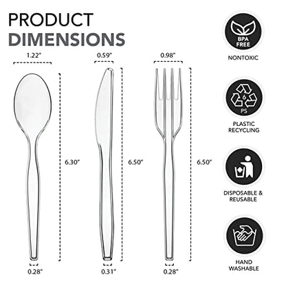 Party Essentials Medium Weight Plastic Cutlery Combo Set, Includes Knives/Forks/Spoons, 300 Pieces/100 Place Settings, Clear - color: Clear