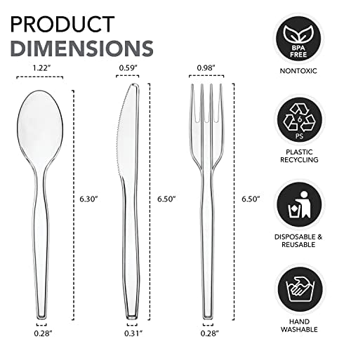 Party Essentials Medium Weight Plastic Cutlery Combo Set, Includes Knives/Forks/Spoons, 300 Pieces/100 Place Settings, Clear - color: Clear