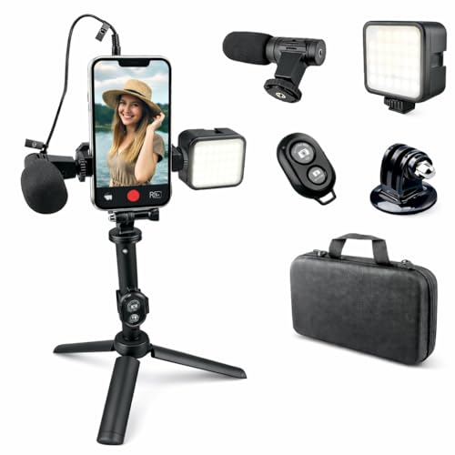 Starter Vlogging Kit for iPhone,with 10" Tripod, 36 LED Light, Phone Holder Mount and Mini Shotgun Microphone for Live Stream, Vlogging, YouTube, Instagram TikTok (4) LED + Mic Creator Kit - size: 4) Led + Mic Creator Kit