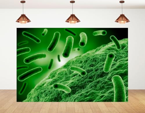 8x6ft Green Bacteria Cells Backdrop Microbial Science Photography Background for Biology Lab Health Seminar Decorations Tapestry Banner Photo Booth Props - size: 8x6ft