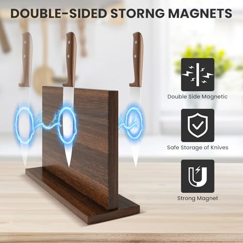 THMINS Magnetic Knife Holder, Double-Sided Magnetic Knife Block Universal Multi-function Display Rack for Kitchen Counter - size: 11.6x8.5 inch Wood