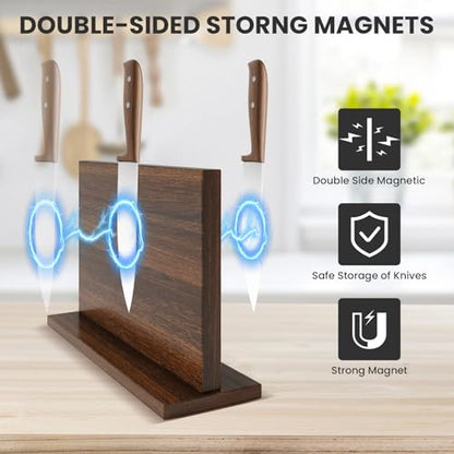 THMINS Magnetic Knife Holder, Double-Sided Magnetic Knife Block Universal Multi-function Display Rack for Kitchen Counter - size: 11.6x8.5 inch Wood