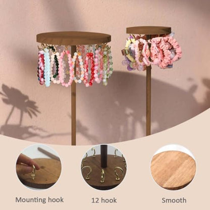Jewelry Holder Stand, 10" Tall Necklace Organizer Rack, Wood Display Storage for Necklaces, Bracelets, Rings, Earrings, Aesthetic Room Décor for Girls and Women