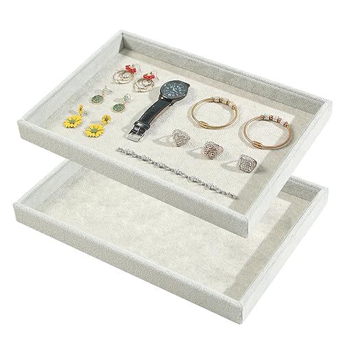 2pcs/Set Velvet Jewelry Tray, Grids Large Storage Tray for Bracelet Bangle Beads Display, Jewellery Organizer Box Tray for Home Drawer or Shop Store Selling Show (Grey Velvet) - color: Grey, size: 1 Grid