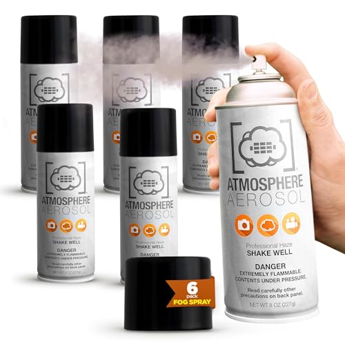 6 Pack Atmosphere Aerosol Haze/Fog Spray for Photography - Safe & Portable Mini Fog Machine Alternative - Smoke and Light Ray Effects Maker for Indoor and Outdoor, No Battery - Made in The USA - size: 6