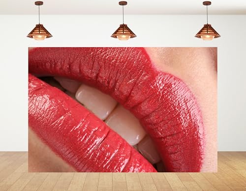 5x5ft Glossy Red Lips Backdrop Beauty Makeup Scene Photography Background for Cosmetic Party Decorations Tapestry Banner Photo Booth Props - size: 5x5ft