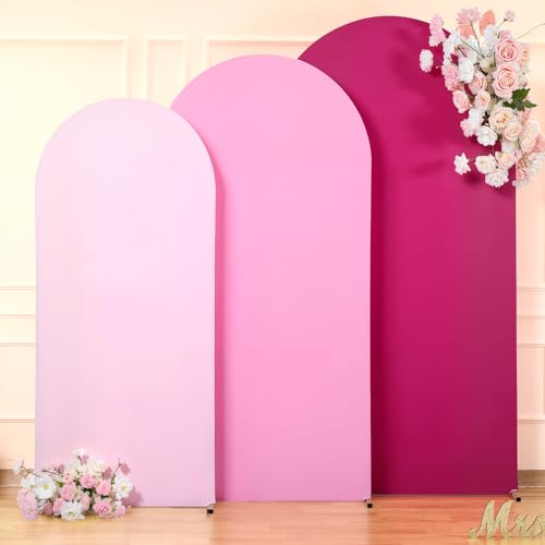 Pink Arch Backdrop Cover Set of 3 Pink Rose Red Gradient Wedding Arch Covers Spandex Backdrop Stand Cover for Birthday Party Ceremony Bridal Baby Shower Banquet Decoration 6FT 6.6FT 7.2FT - color: Gradient Pink, size: 6FT+6.6FT+7.2FT