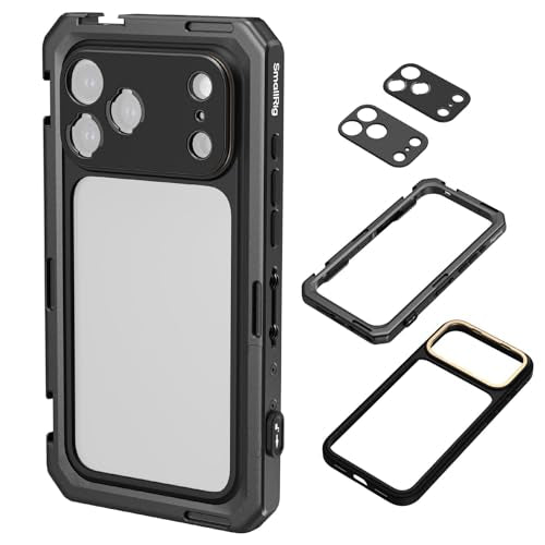 SMALLRIG Mobile Video Cage for iPhone 17 Pro, Case with T-Mount Lens Backplate and 17mm Threaded Lens Backplate, TPU Soft Frame, Aluminium Phone Rig for Videography Recording Vlog, Basic Edition-5545 - style: Basic Cage