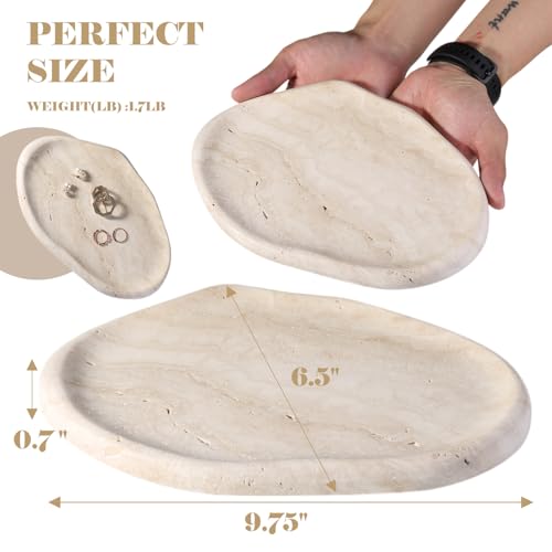 BCS Marble Jewelry Tray Trinket Dish, Decorative Cloud Vanity Key Tray for Women, Perfume Ring Holder Dish for Ring Earring, Cute Jewelry Plate Bowl Aesthetic Room Decor（Beige Travertine） - color: WHITE TRAVERTINE