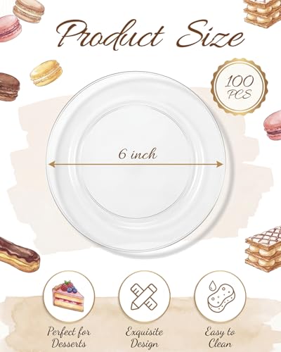 bUCLA 100Pieces Clear Plastic Plates - 6.25inch Premium Hard Disposable Salad/Dessert/Appetizer/Small Cake Plates for Wedding& Party - color: 6.25Inch-100pcs-Clear