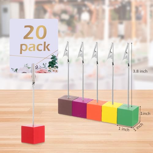 Gersoniel 20 Pcs Cube Base Memo Clip Holder with Alligator Clip Wood Table Number Holder Cube Base Place Card Stand Mini Photo Menu Stand for Displaying Number Card (Multi Color) - color: Multi Color