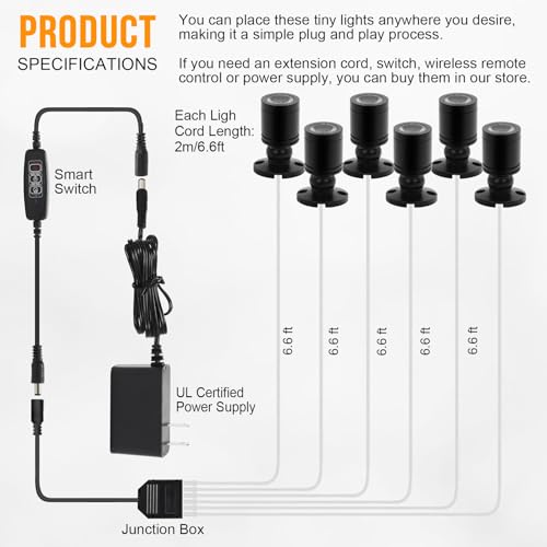 Taysing LED Spot Light Indoor Little Mini Spotlight Accent Lights for Display, Paintings, Pictures, Plants, Jewelry, Shelves, Cabinets, Posters, Showcase(SoftWhite 6 Pack Dimming&Timing) - color: Soft White-6 Pack Smart Switch