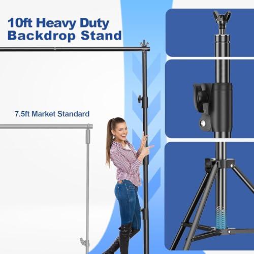 12 x 10ft Photo Video Studio Heavy Duty Backdrop Stand, Adjustable Photography Background Support Systemt Kit with Shock-Proof Spring, 2 Sandbags, Carrying Bag, 6 Clamps - size: 12x10ft