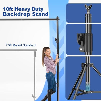 12 x 10ft Photo Video Studio Heavy Duty Backdrop Stand, Adjustable Photography Background Support Systemt Kit with Shock-Proof Spring, 2 Sandbags, Carrying Bag, 6 Clamps - size: 12x10ft