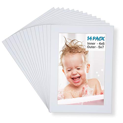 Egofine 5x7 White Picture Mats Pack of 14, Frame Mattes for 4x6 Pictures, Acid Free, 1.2mm Thickness, with Core Bevel Cut - color: White-5"x7" for Photos 4"x6" Pack of 14