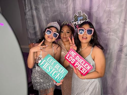 Quinceanera Photo Booth Props Kit by King Props | 40 Piece Teal Gold Mis Quince Anos Party Decorations | Sweet 16 Photo Booth Accessories