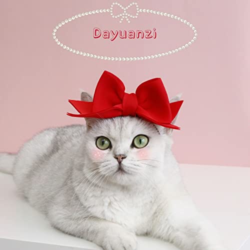 2Pack Pet Cute Bow Headbands Stretchy Handmade Bow Headband for Dog Cat Puppy Bathroom Apparel Birthday Party Wedding Xmas New Year Valentines Day Costume Photo Prop(Pink, Red)