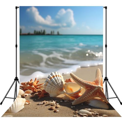 Seashells Starfish on Beach Backdrop Background for Photography 5x7ft Photobooth Professional Photo Backdrop Curtains Video Photography Studio Photo Backgrounds Banner Booth Background Screen Parties - color: Seashells Starfish On Beach