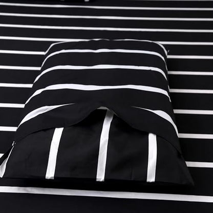 MAG 3pcs Striped Twin Bed Sheet,Black and White Pattern Microfiber Bedding Sheet Set,Hotel Quality Sheets with1 Fitted Sheet and 2 Pillowcases,14 Inches Deep (Black and White, Twin) - color: Striped, size: Twin