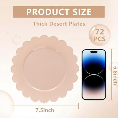 SUT 72-Count Pink Plastic Plates Disposable 7.5 Inch - Scalloped Edge Dessert Plates for Valentine’s Day, Parties, Birthdays, Weddings | Lightweight & Durable Disposable Dinnerware (72 Pack) - color: Pink, size: 7.5 Inch