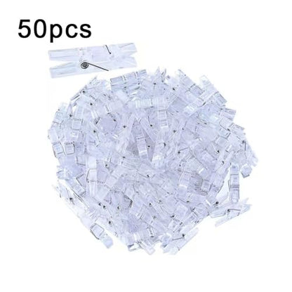 50pcs Clear Small Clips, Binder Photo Clips Mini Hanging Spring Clip Transparent Plastic Clip for Hanging Clothes Photos Picture(Transparent)