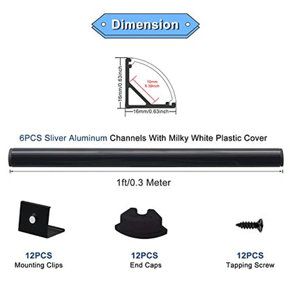 VST LED Channel, V Shape Led Diffuser Channel, LED Aluminum Channel with Black Cover, End Caps and Mounting Clips for LED Strip Light in Home Lighting(6pack 1 ft) - color: Black & Black, size: 1ft 6