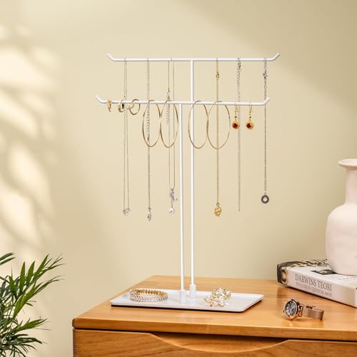 bussdis Necklace Holder Jewelry Stand Organizer for Necklaces and Bracelets, Metal Display Stand, Gift for Women, Ideal for Home, Bedroom, or Vanity, White - color: White, size: 14.5" Height