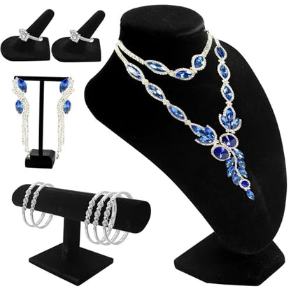 6 Pcs Velvet Jewelry Display Set- Velvet Necklace Bust Holder Mannequin Bust & T-Bar 2 T Shape Earring Stand 2 Ring Finger Jewelry Holder Bracelet Organizer for Jewelry Showcase