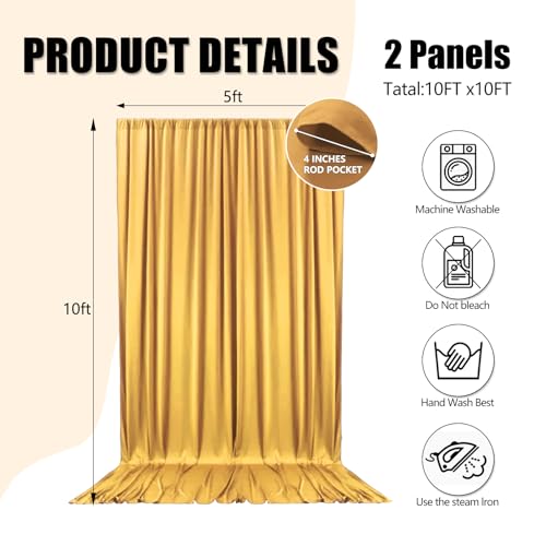 10ft x 10ft Khaki Backdrop Curtains for Parties, Fabric Satin Background Curtain with Rod Pockets for Weddings, Birthday, Baby Shower, Photography, Graduation Party Backdrop Drapes, 2 Panels - color: Khaki