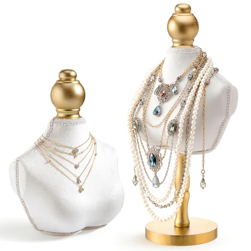 AceOrbit 2 Pcs Vintage Velvet Necklace Display Stand Mannequin Velvet Jewelry Necklace Holder Elegant Decor for Wedding Jewelry Selling Trade Shows(White,13.8 and 6.7 Inches) - color: White, size: 13.8 and 6.7 Inches
