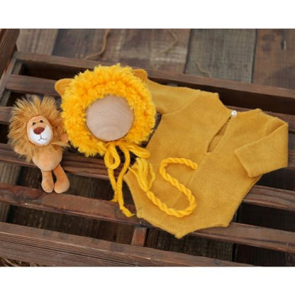 Newborn Baby Photo Shoot Props Girl Boy Crochet Knit Hat Costume Stripe Hat Pants Overalls Photography Props - color: Yellow a